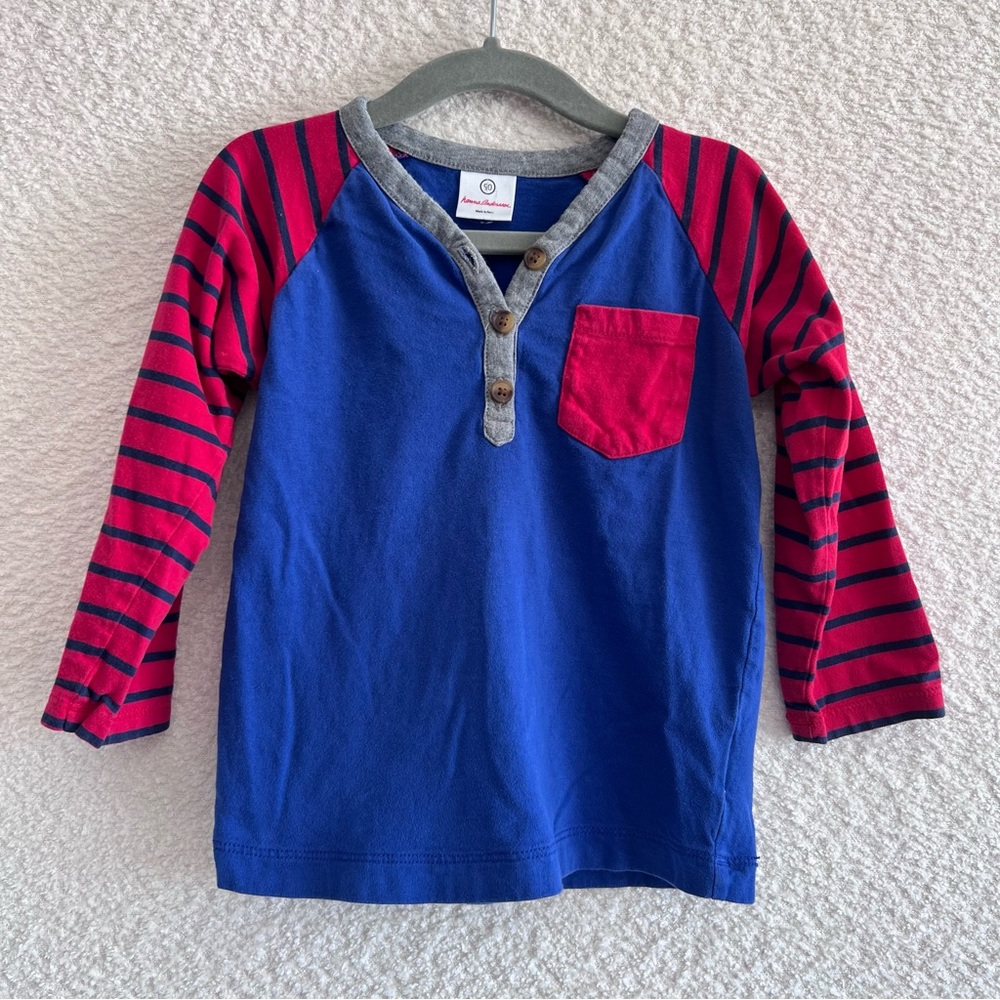 Hanna Andersson Toddler Henley Stripes Blue‎ Red Shirt Size 3T